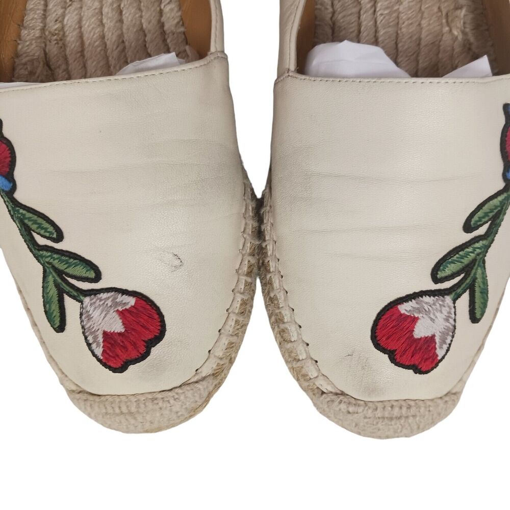 Gucci Leather Espadrille Sz 8.5‎ Ivory Red Floral Embroidered PILAR NAPA Ophelia - Picture 4 of 16